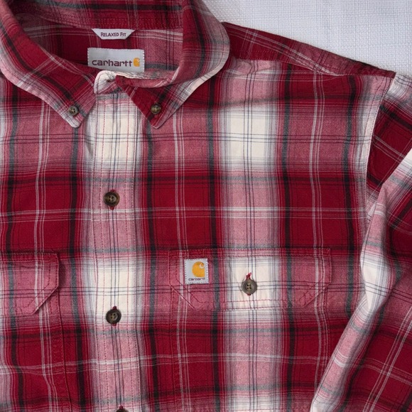 Carhartt Other - Carhartt Relaxed Fit Flannel Shirt Mens L Red Plaid Long Sleeve Button Up